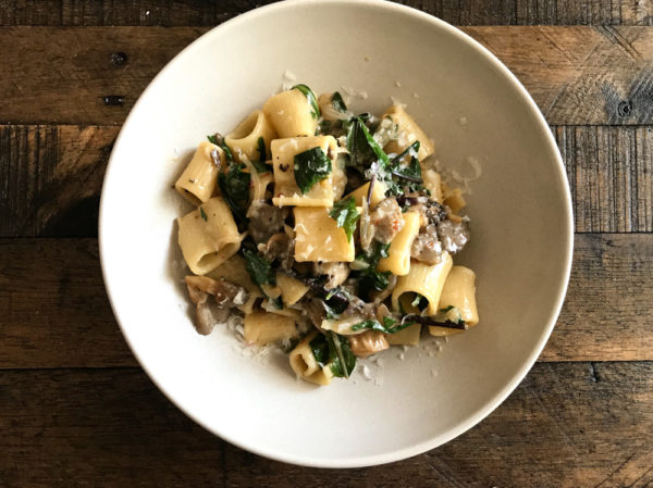 Rigatoni with Blue Oyster Mushroom and Dandelion Greens Rigatoni with Blue Oyster Mushroom and Dandelion Greens